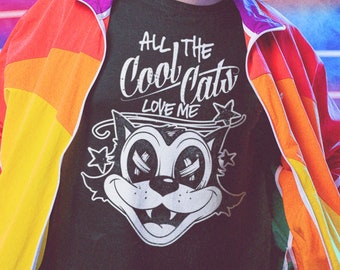 All the Cool Cats Love Me Shirt, Retro 90s t-shirt, Dink top, 80s  Lowbrow Dope The Cat Tee Shirt Tshirt Mens Womens Kids MADLABS MLG-1229