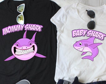 Mother Daughter Matching Shirts Baby Shark T Shirts Mommy Shark Baby TShirts Mom And Daughter Gifts Family Outfits Baby Girl BBY-002-004