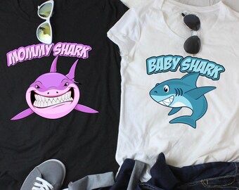 Mother Son Matching Shirts Baby Shark T Shirts Mommy Shark Baby TShirts Mom And Daughter Gifts Family Outfits Dad And Baby Girl BBY-002-003