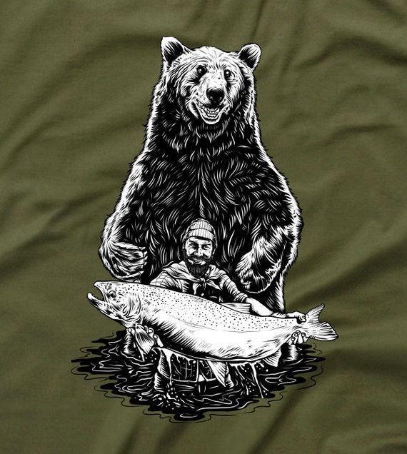 Funny Bear Hunting Fisherman Catching Salmon Shirt Fishing Beer T-shirt  Hunting Fishing Shirt Tee Shirt Mens Ladies Womens Youth MLG-1195 