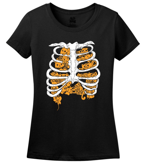 Halloween Evil Cat Skeleton Rib Cage T-shirt Day of the Dead