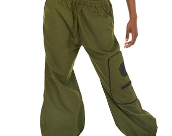 Pure 100% Cotton Comfy Hippy Trousers, Loose Fit Unisex Hippie Festival Trousers, Natural Fibres Clothing with Elastic Waist and Foot Ankle