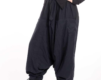 Warm Fleece-Lined Harem Trousers in Black, Winter Ali Baba Trousers, Cosy Afghani Pants for Women, Womens Festival Trousers