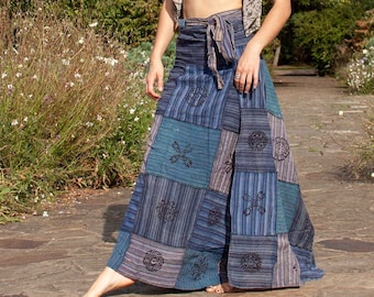 Blue Patchwork Hippy Skirt