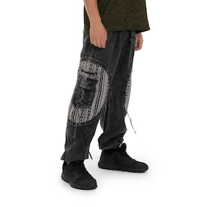 Grey Stonewash Hippy Jeans, Baggy Trousers for Men, Mens Festival Clothing, Mens Hippie Pants