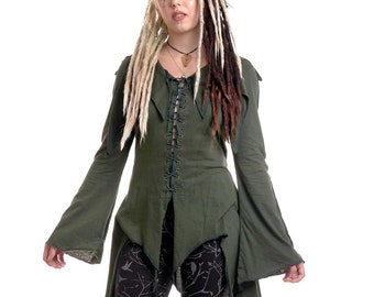 Pagan Tendrils Lace-Up Dress in Green