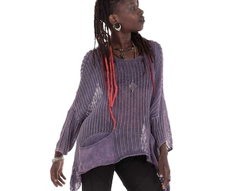 Lightweight Oversize Knit Jumper in Stonewash Purple