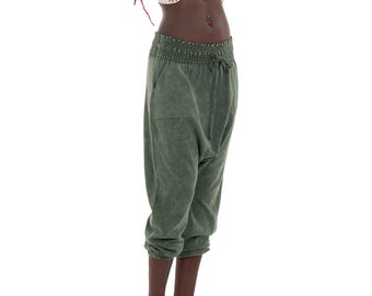Stonewash Cotton Harem Pants in Green