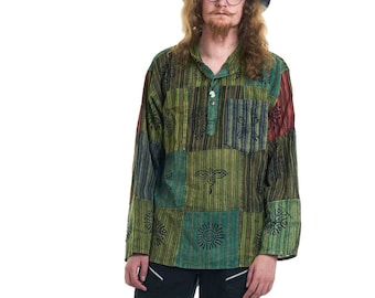 Mens Patchwork Hippy Long Sleeve Shirt