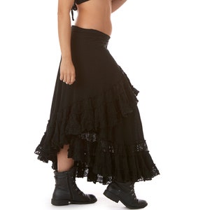 Jute and Lace Gothic Wrap Skirt in Black