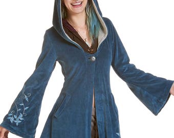 Velvet Faerie Goddess Coat, Blue Velvet Faerie Jacket, Ice Queen Coat
