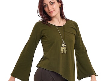 Asymmetric Army Green Pixie Top