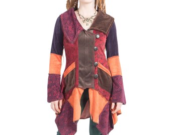 VELVET PATCHWORK JACKET, woodland fairy jacket, asymmetrical bohemian coat, pixie jacket, hippy festival psy trance clothing