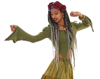 Hooded Psy Fairy Top in Green