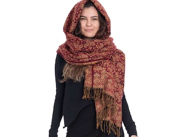 Oversize Yak Wool Shawl Scarf, Large Boho Paisley Scarf, Soft Woollen Mediation Blanket