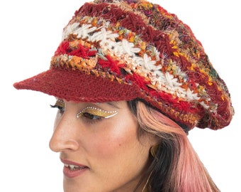 Upcycled Slouchy Hand Knitted Hippie Baker Boy Cap