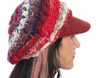 Upcycled Slouchy Hand Knitted Hippie Baker Boy Cap