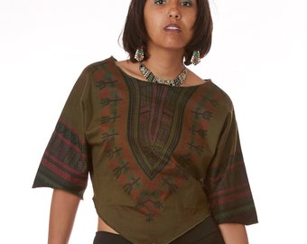 Overdyed Dashiki Batwing Crop Top