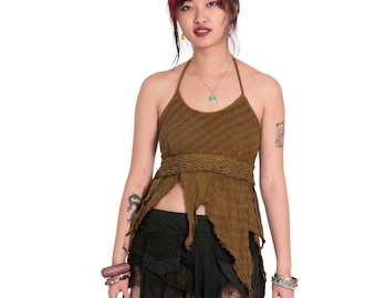 Backless Jute Faerie Top in Masala, Fairycore Bralette Top, Goa Style Clothing, Y2K Psy Trance Backless Halter Top