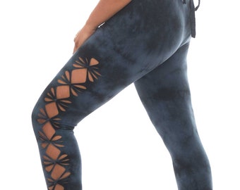 Tie Dye Leggings with Weave in Grey