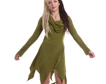 Hooded Cowl Dress in Green