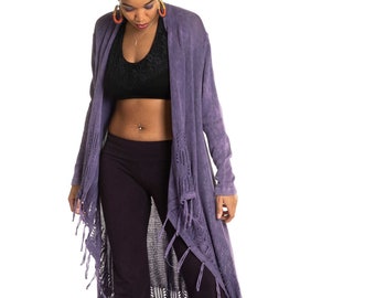 Long Lace Knit Cardigan in Lilac
