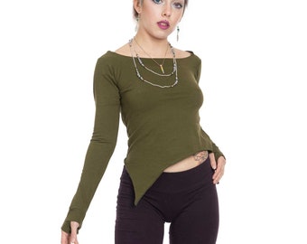 Sleeve Top with Thumb Holes in Army