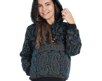 Cosy Paisley Blanket Jumper in Blue