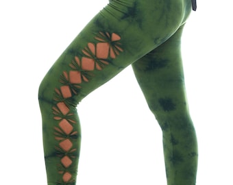 Tie Dye Leggings with Weave in Green