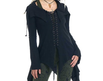 Pagan Tendrils Lace-Up Dress in Black