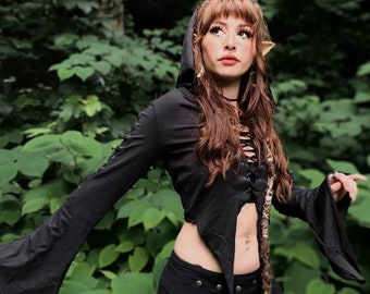 Hooded Psy Faerie Top in Black