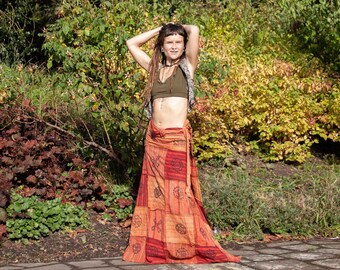 Falda hippie de patchwork con estampado de bloques