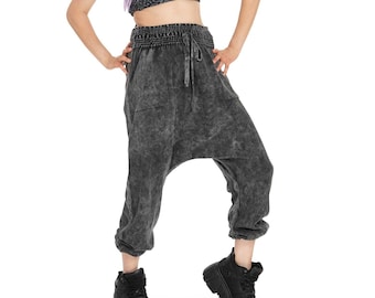 Stonewash Cotton Harem Pants in Grey