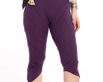 Organic Cotton Purple Pixie Cropped Leggings, Psy Trance Leggings, Goa Fashion, Faerie Leggings, Fairy Leggings, Festival Leggings