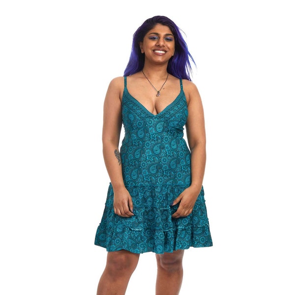 Turquoise Paisley Strappy Mini Dress