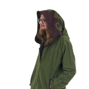 Mens Wizard Hood Cosplay Jacket in Green