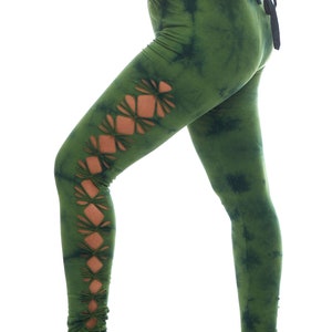 Tie Dye Leggings with Weave in Green