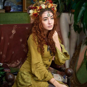 Elven Jute Jacket with Pixie Hood in Mustard