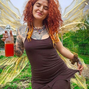 Bio Baumwolle Pixie Kleid in Braun, Festival Earthy Fairy Minikleid