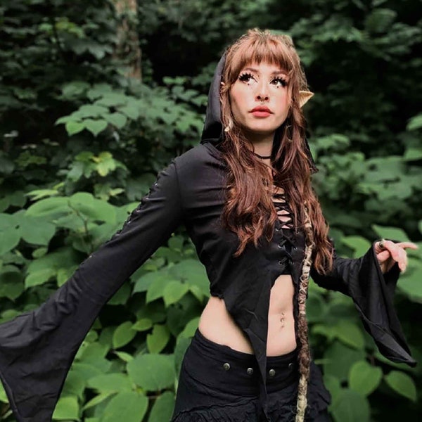 Hooded Psy Faerie Top in Black