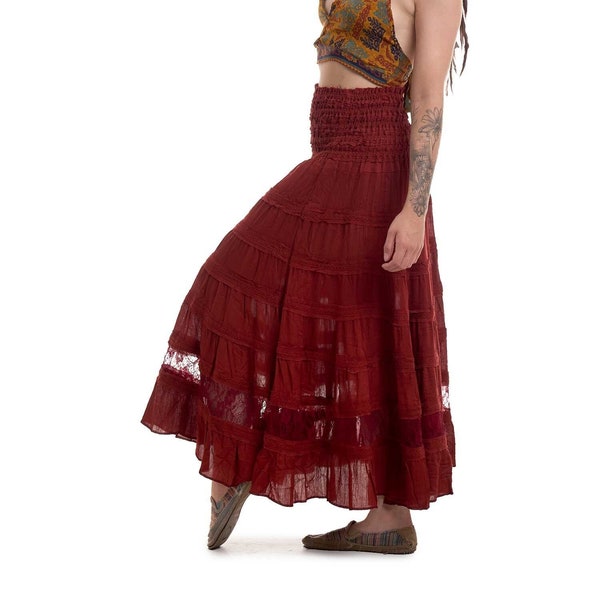 Long Brick Red Gypsy Skirt
