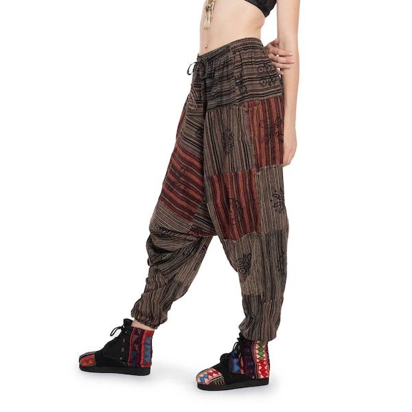Brown Patchwork Ali Baba Trousers