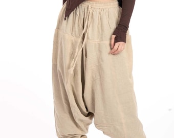 Fleece Lined Fleece-Lined Harem Trousers in Creamy White, Winter Ali Baba Trousers, Warm Afghani Pants for Women, Womens Festival Trousers
