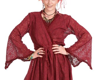 Boho Lace Kimono Wrap Jacket in Red