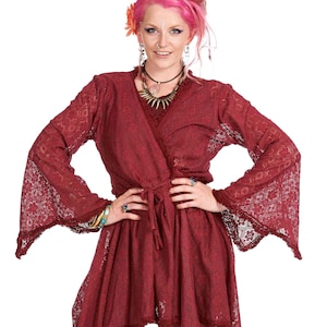 Boho Lace Kimono Wrap Jacket in Red