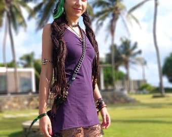 Cotton and Lace High Low Dress in Purple