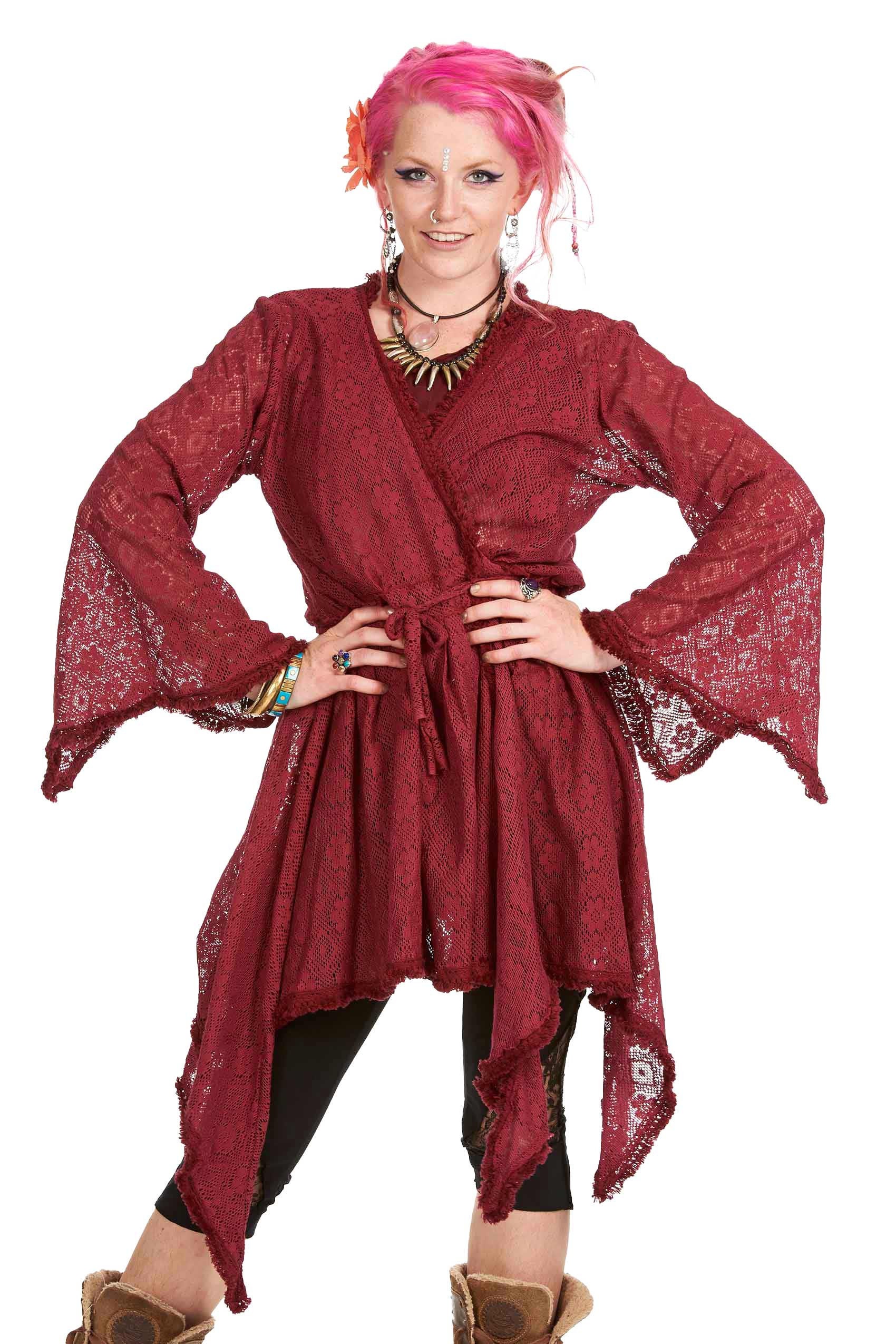 Image of Boho Lace Kimono Wrap Jacket in Red