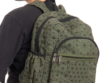 Geometric Sacred Geometry Print Cotton Rucksack, Hippie Backpack, Flower of Life Back Pack