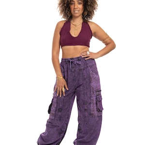 Stonewash Sun and Moon Print Trousers in Purple