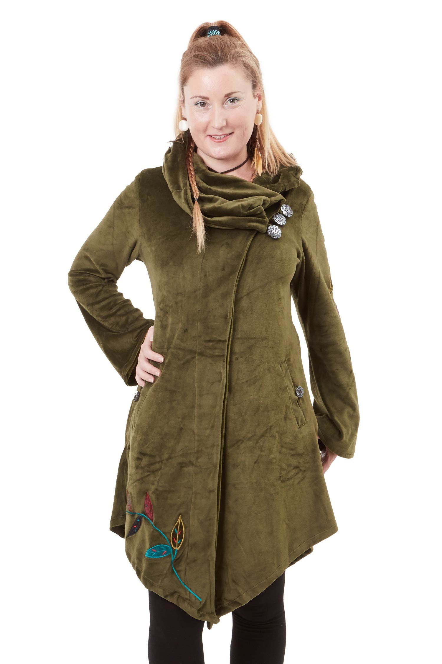 green velvet hooded coat